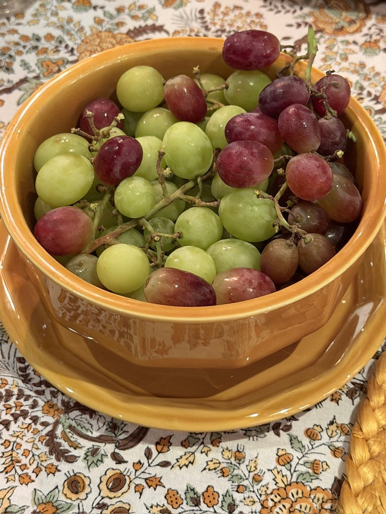 Regina Gouda fruit uitlekschaal vintage okergeel