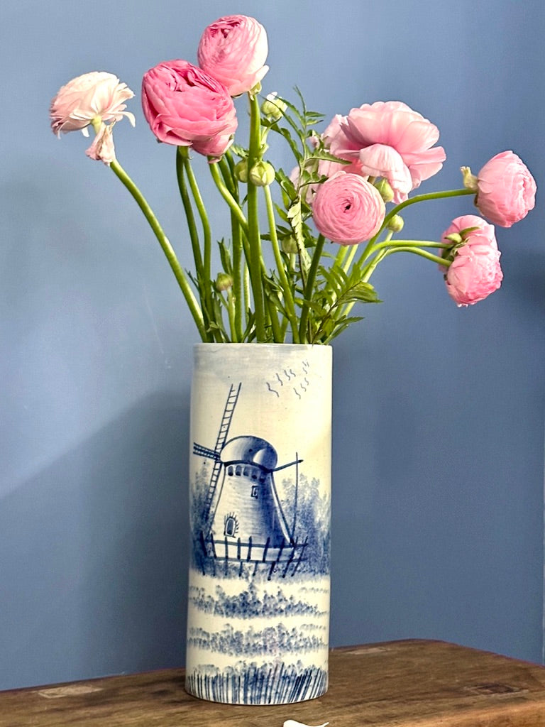 Delfts blauwe vaas met molen